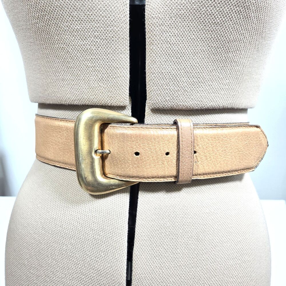 Vintage Leather Women's Statement Belt Brown/ Tan 2" Wide 26-30" Waist